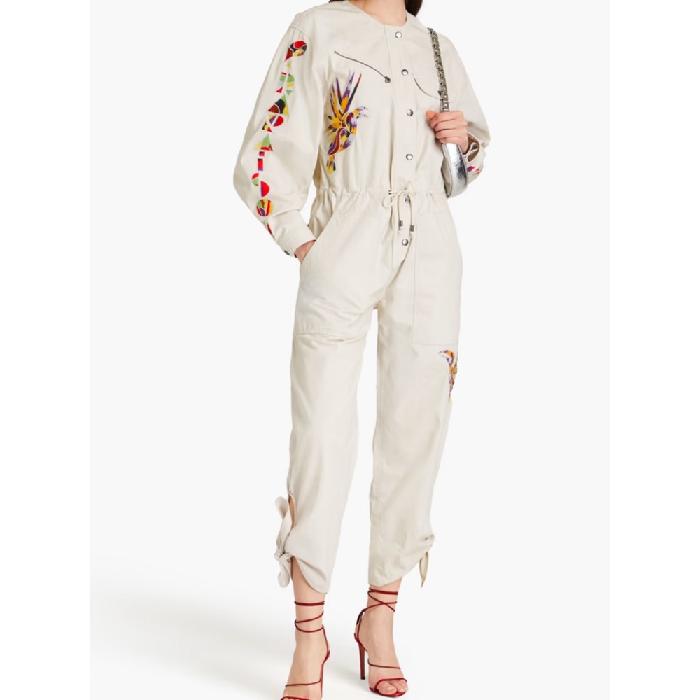 Isabel Marant Cream Jumpsuit with Colorful Embroidery